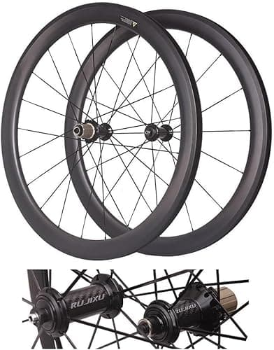 Image of KUNYOS 50Mm Carbon Tubeless Wheelset C/V/Rim Brake Road Bike Rear Wheel Front Wheel 700C Bicycle Wheels Quick Release, Front 2 Rear 5 Bearings,Black