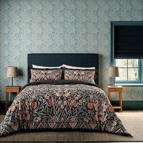 Image of Morris & Co for V&A Olive & Rose Duvet Cover Set Super King Size Indigo & Blush