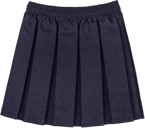 Image of ANZEE Girls Box Pleated School Uniform Elasticated Waist Skirt Kids School Sports Skater Skirt Age 2-18 Years (UK, Age, 8 Years, 9 Years, Navy)