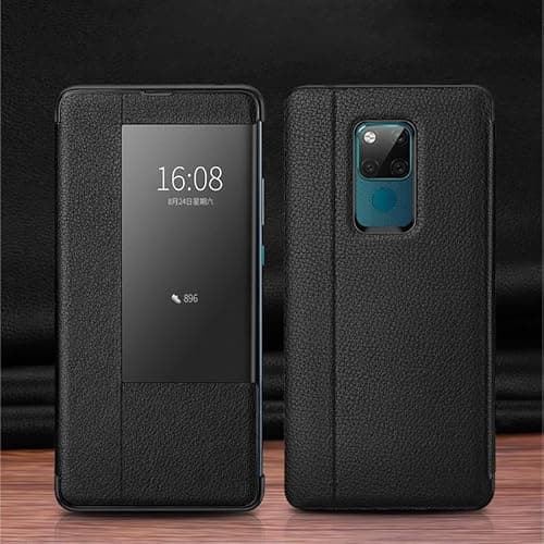 Image of EITHNB For Huawei Mate 20 X Case View Clear Smart Window,Luxury Flip Slim Mirror Hard PC Leather Flip Shockproof Protective Cover For Huawei Mate 20 X Phone Case (BLACK)