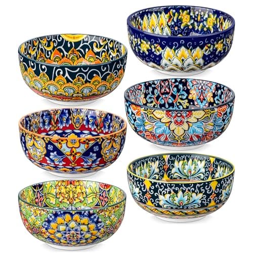 Image of vancasso SIMI 28 oz/840 ml Cereal Bowls Set of 6, Ceramic Soup Bowls, Dishwasher & Microwave Safe, Serving Bowls with Double-Sided Pattern for Cereal, Soup, Oatmeal, Ice Cream, Salad