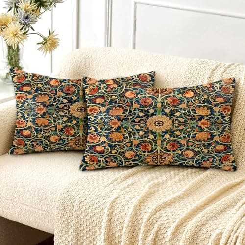 Image of HUASHUZI Cushion Covers Rectangle Long Oblong William Morris 30x50cm Boho Decorations Double Sided Pattern Throw Pillow Case Set of 2 Home Decor for Sofa Bench Couch