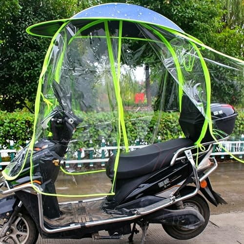 Image of DECORN Universal Electric Motorcycle Scooter Sunshade Cover, Fully Enclosed Waterproof Canopy, Anti-UV Foldable Mobility Scooter Umbrella, Blue