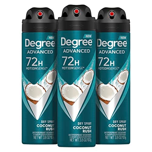 Image of Degree Men Advanced Antiperspirant Deodorant Dry Spray Coconut Rush 3 Count 72 Hours Sweat and Odour Protection Deodorant for Men with MotionSense Technology, 108 ml