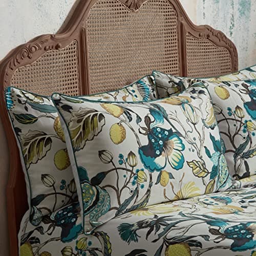 Image of EW by Edinburgh Weavers Morton Pillowcase Pair – Bold Floral Cotton Sateen, 200 Thread Count (Teal – 50 x 75cm)