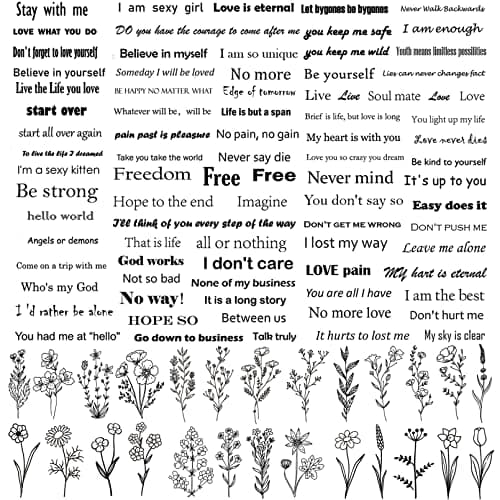 Image of Inspirational Words Tattoos, Realistic Quotes Temporary Tattoos Wild Flower Floral Bouquet Tattoo Stickers for Women Girls Face Body Hands
