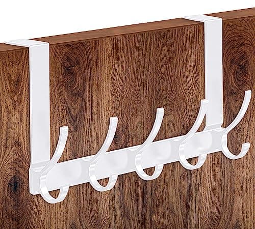 Image of MIVITOOM Over Door Hanger with 5 Hooks,Heavy Duty Hooks for Coat, Towel, Keys and Bag Storage (White), 11CM-WHITE-5HOOKS