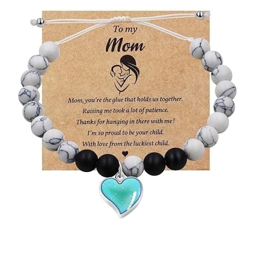 Image of Uloveido Handmade Charm Temperature Sensitive Color Changing Heart Mood Bracelet for Women, White Turquoise Bracelet for Mom Mother Day Gift Y3700