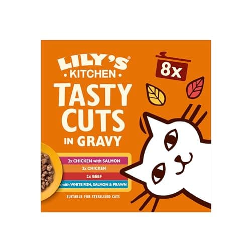 Image of Lily’s Kitchen Tasty Cuts in Gravy Complete Nutrition, Cat Wet Food Multipack (48x85g) Tins for Adult Cats, With Freshly Prepared Meat & Offal, Grain-free Recipe, Suitable for Sterilised Cats