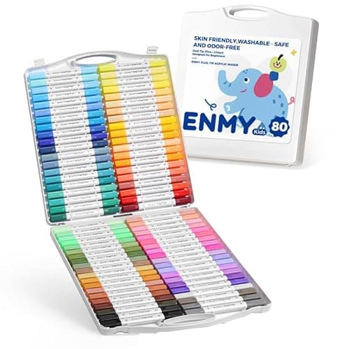 Image of ENMY Double Tip Acrylic Paint Pens, 48 Colors Acrylic Markers with Handy Case, Acrylic Art Markers for Arts and Crafts Supplies, Suitable for Glass, Ceramic, Stone (80 Multicolor)