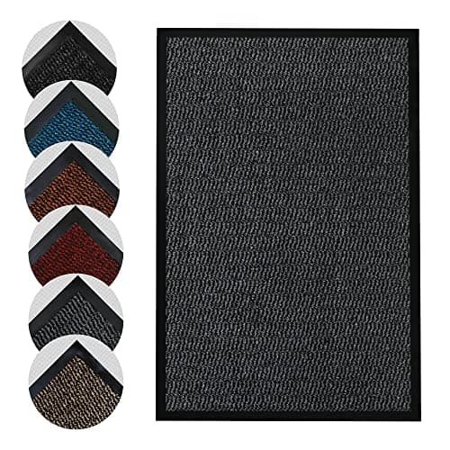 Image of Homatz Large Door Mat Indoor Grey 60x90cm- Heavy Duty Rubber, Floor and Kitchen Mats - Non Slip, Washable and Dirt Trapper Doormats Super Absorbent Multicolor Barrier Mats