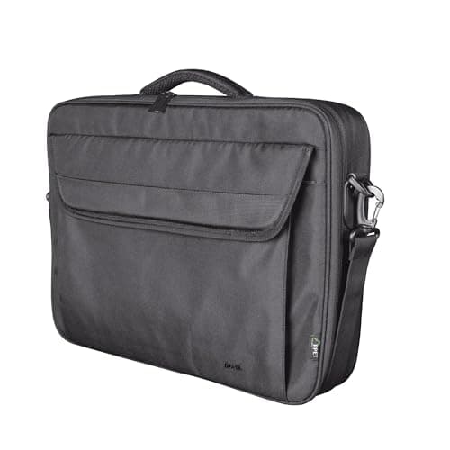 Image of Trust Atlanta Sustainable Laptop Bag 15.6 Inch with Shoulder Strap, Recycled Plastic Laptop Case, Eco Bag, RPET Work Bag, Durable Carrying Case for Travel, Business, Office, School - Black