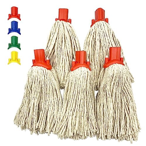 Image of Mop Heads Replacement, Colour Coded Self Threading Socket Cotton Mop Head No.12 PY (Red, Pack of 5)