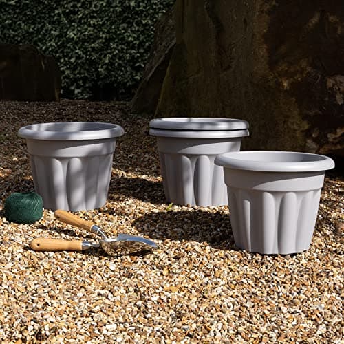 Image of Wham Vista 4 x 33cm Round Plastic Garden Planters | 100% Recycled Plastic | Weather Resistant & Lightweight | Indoor & Outdoor Use | Drainage in UK - Upcycle Grey