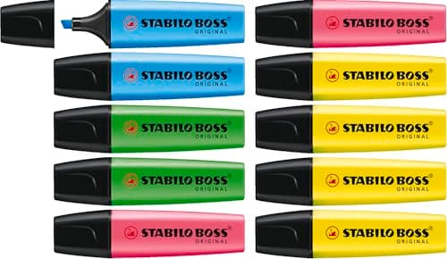 Image of STABILO BOSS ORIGINAL - Highlighter - Pack of 10 - Yellow, Blue, Green, Pink