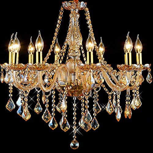 Image of Crystal Palace Marie Therese 10-Light Candle Chandelier, Amber Golden Colour, Living Room Ceiling Lights
