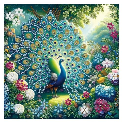 Image of Kulvci Peacock Diamond Painting Kits, 5D Special Shape Diamond Art Kits for Adults, Crystal Rhinestones Art Craft for Beginners DIY Home Wall Decor Gift, 12 × 12 inch