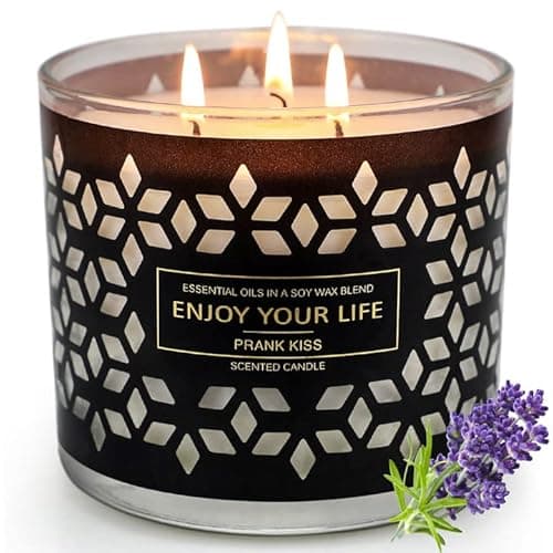 Image of Scented Candle 3 Wick, Large Jar Candle with Lid 14 oz Soy Wax Essential Lavender Wood for Home Fragrance Gift Set for Her, Home Decor Up to 75 Hours Aromatherapy for Women Wife Mother Gifts