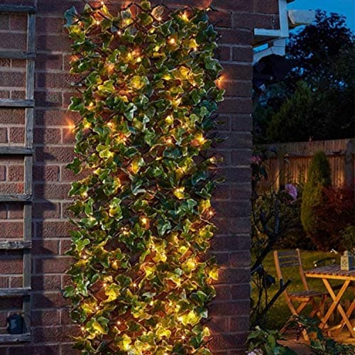 Image of Garden Mile Solar Ivy Garden Trellis - 180cm Weatherproof Ivy Leaf Trellis Panel with Warm White LED Lights - Decorative Privacy Screen For Climbing Plant Support, Garden Walls & Outdoor Lighting