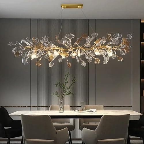 Image of Pendant Lights, Luxury Hanging Crystal Chandelier Bedroom Living Room Dining Branch Round Glass Leaf(Long 120cm,3 Color Change)