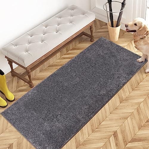 Image of PURRUGS Dirt Trapping Door Mat 60 x 150 cm, Non-Slip Machine Washable Entrance Mat, Dog Doormat, Super Absorbent Entry Rug for Front Door, Back Door, Muddy Shoes and Paws, Light Grey-Dark Grey