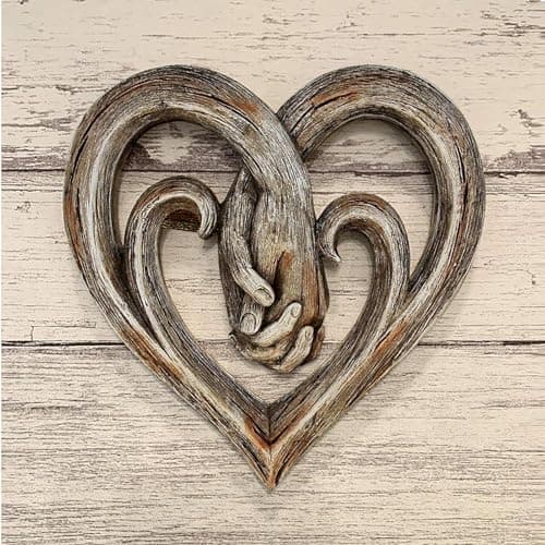 Image of Heart Holding Hands Wall Decor Decorative Art Sculpture Love Heart Wall Art Sculpture Unique Art Sculpture Forever Love Wooden Decoration Heart Ornament For Bedroom Living Room Love