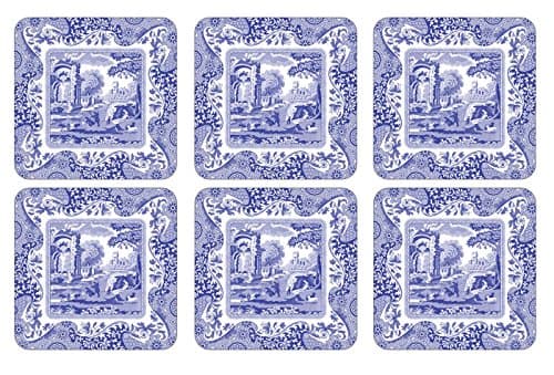 Image of Pimpernel Set of 6 Blue Italian Coasters - Blue & White Color, Corked-Backed Drink Coasters with Heat Resistance and Stain Protection, Suitable for Tea, Coffee and Everyday Use