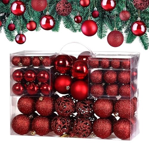 Image of CASARIA® Set of 100 Christmas Tree Baubles Set for Christmas Tree | Xmas Decorations Christmas Ornaments | Festive Christmas Hanging Ornaments Red, Pink, Silver, Blue, Gold | Christmas Decorations UK