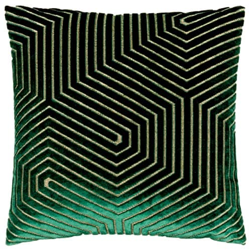 Image of Paoletti Evoke Velvet Cushion Cover – Luxurious Chevron Pattern Decorative Square Cushion Case (Emerald - 45x45cm)