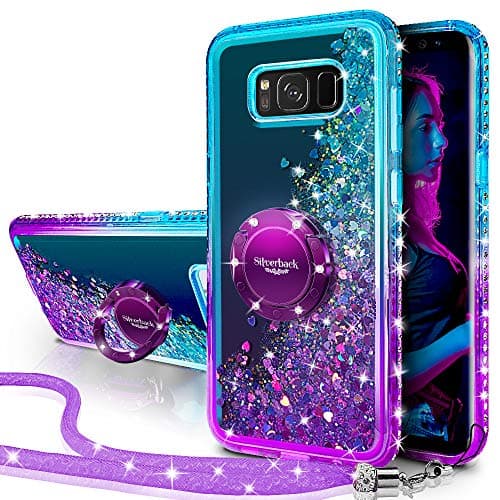 Image of Miss Arts for Samsung S8 Case, [Silverback] Moving Liquid Holographic Sparkle Glitter Case With Kickstand, Bling Diamond Bumper Ring Shockproof Protective Cover for Girls Women for Galaxy S8 -Purple