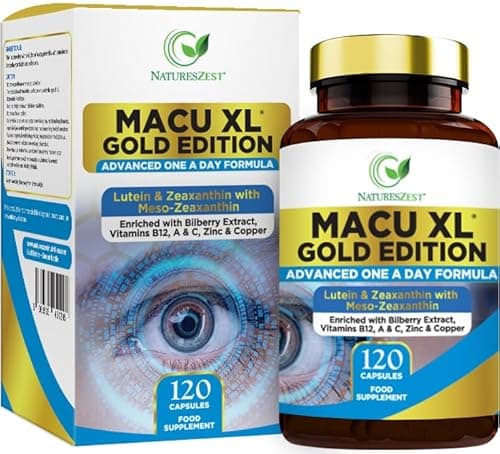 Image of Macu XL Gold Edition - Eye Health Supplement with Lutein, Zeaxanthin and Meso-zeaxanthin, and Essential Vitamins & Minerals, 120 Capsules, 4 Month Supply - Supplement for Vision Health