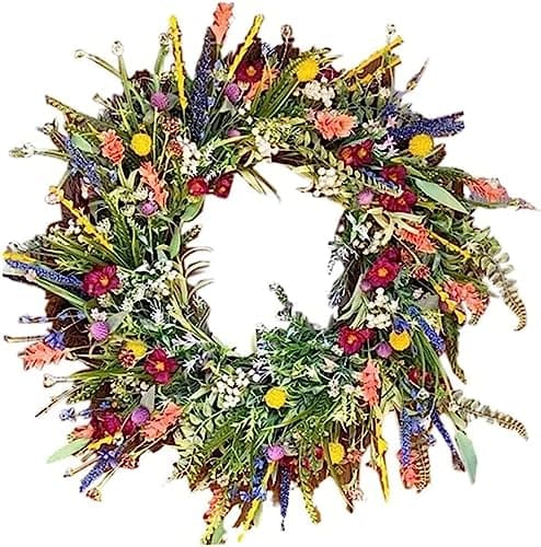 Image of Spring Wreaths for Front Door,Artificial Wildflower Garland,Spring Summer Door Wreath Decoration,Colorful Wildflower Wreath for Doors Window Wall Indoor Outdoor Décor (45CM)