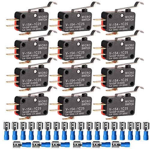 Image of Gebildet 12pcs V-154-1C25 125V/250V 15A Micro Limit Switch Bending Hinge Lever Arm Momentary SPDT Snap Action Switch for Arduino +24pcs Terminals