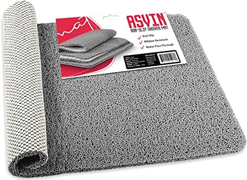 Image of Asvin Non Slip Shower Mat & Bath Mat 40x60cm Grey, Anti Mould Loofah for Wet Floors & Inside Shower. OEKO-TEX 100 Certified, Phthalate Free, Machine Washable. Safe for Elderly, Kids and Pets