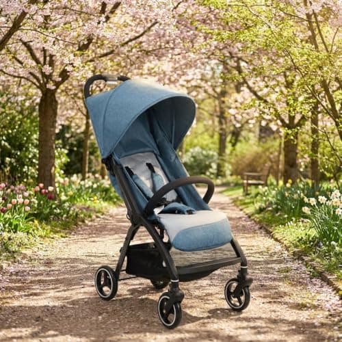 Image of Ultra-Compact Travel Stroller, Lightweight One-Click Foldable Pushchair (0-22kg, Birth to 4 Years), Airplane Buggy with 3 Recline Positions, Cabin Approved with Raincover-Green