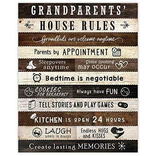 Image of Aperiy Farmhouse Grandparents House Rules Wall Art Poster Metal tin Signs Vintage Wall Plaque Retro Club Pub bar Poster Decor 12"x8" Inch