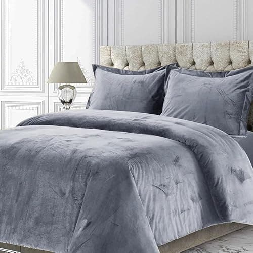 Image of Inspire Me Plain Velvet Bedspread - Velvet Faux Fur Quilted Bedspread Bed Throw with Pillow Shams – 100% Microfiber Polyester Filling Bedding Set (Grey, Super King)