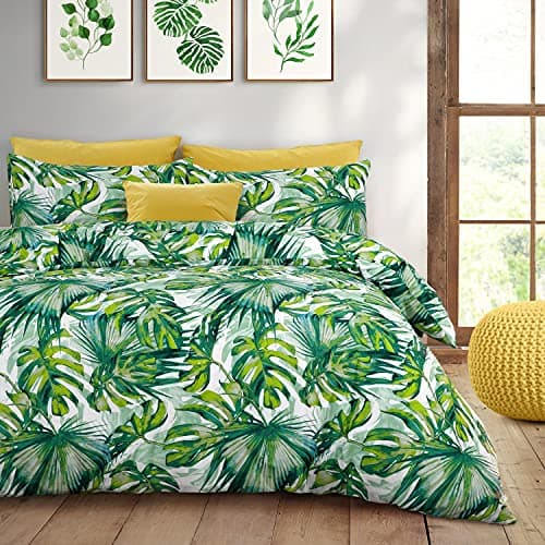 Image of Velosso Tropical Palm Leaves Floral Easycare Bedding Set with Pillowcases (Green, Single)