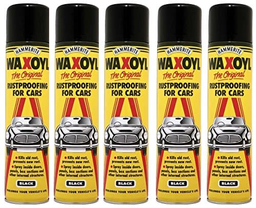Image of 5x Hammerite Waxoyl Black Aerosol 400ml Rust Proofing