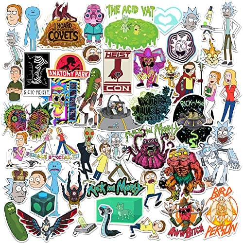 Image of Rick and Morty Sticker Pack Die Cut Vinyl Large Deluxe Stickers Variety Pack - Laptop, Water Bottle, Scrapbooking, Tablet, Skateboard, Indoor/Outdoor - Set of 50