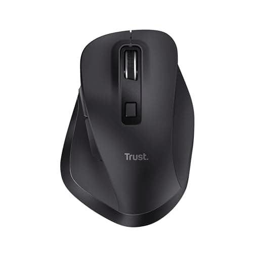 Image of Trust Fyda Wireless Mouse Bluetooth + 2.4GHz, Ergonomic Thumb Rest, 50% Recycled Materials, 800-2400 DPI, Rechargeable Battery, Multidevice Bluetooth Mouse for Laptop PC iOS Mac Android, Black