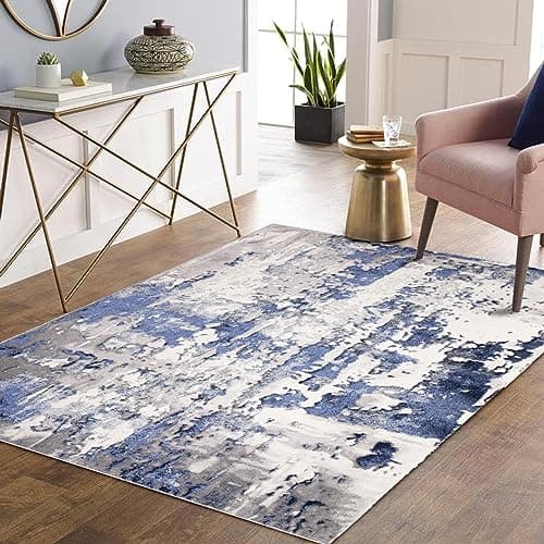 Image of Q style Abstract Modern Rugs Living Room - Luxury Soft Area Rugs For Bedroom - Machine Washable traditional rugs (160 x 230 cm, Navy)