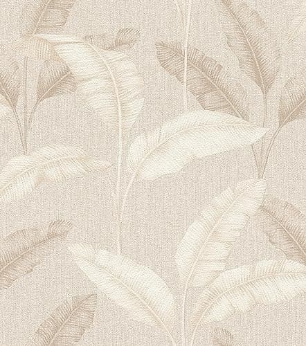 Image of Rasch Wallpaper 200331 - Paper Wallpaper with Tropical Palm Leaves in Beige with Linen Look - 10.05 m x 0.53 m (L x W)