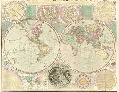 Image of Vintage 1780 Historical Antique Old Map Of World Globe Poster Wall Art A3 & A4 RePrint