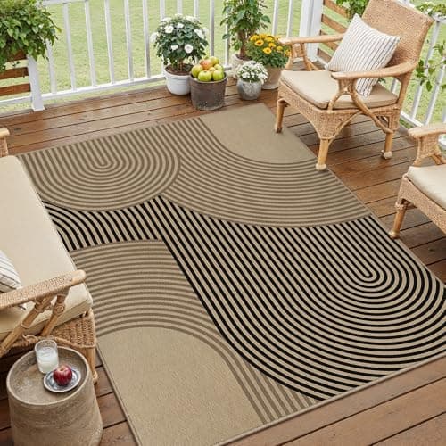 Image of PureCozy Outdoor Rug 120x170cm Rugs Living Room Garden Patios Waterproof Brown Black Large Outside Carpet Washable Anti Slip Jute Look Carpets Bedroom Office Dining Room Out Door Indoor Mat