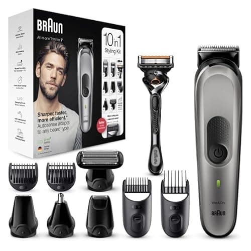 Image of Braun 10-in-1 All-in-One Trimmer Series 7, Male Grooming Kit with Beard Trimmer, Hair Clippers, Nose Trimmer, Gillette Razor, Foil Shaver & Body Groomer, Gifts for Men, UK 2 Pin Plug, MGK7221