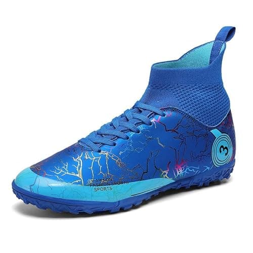 Image of VTASQ Boys Football Boots Kids Astro Turf Trainers Junior Football Shoes Girls Soccer Shoes Indoor Outdoor Athletic Sneakers Non-Slip Sports Shoes Unisex Blue UK 1