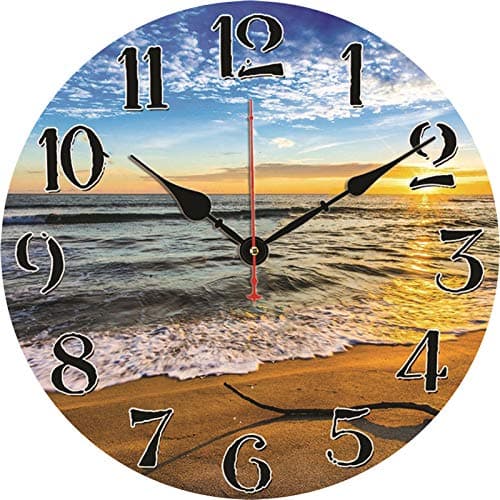 Image of TAHEAT Wall Clock, Small 8 Inch Sea and Beach Clock, Silent Non Ticking Decorative Wall Clocks for Bathroom Living Room Kitchen Bedroom