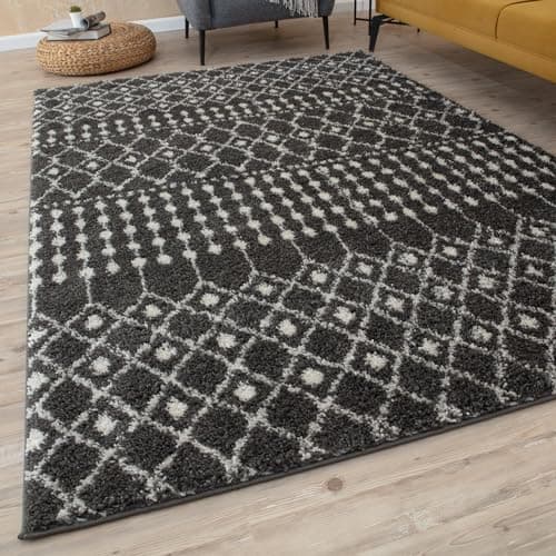 Image of THE RUGS Modern Moroccan Design Living Room and Bedroom Rugs, Non-Shedding & Easy Care (Moroccan Dark Grey/Ivory, 120x170 cm)