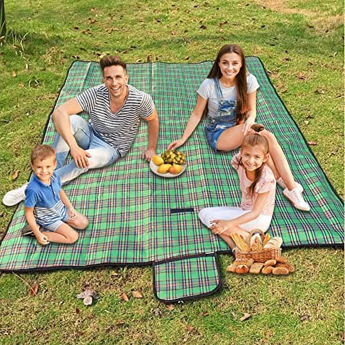 Image of Armo Extra Large Tartan Picnic Blanket With Carrying Handle Waterproof Beach Garden Outdoor Washable Picnic Camping Blanket 200CM X 200CM (Green)